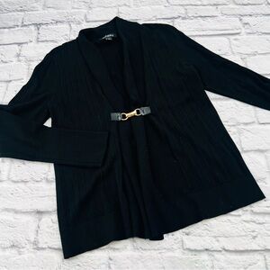 Roz & Ali Black Small Cardigan Sweater Cardigan with Gold Buckle